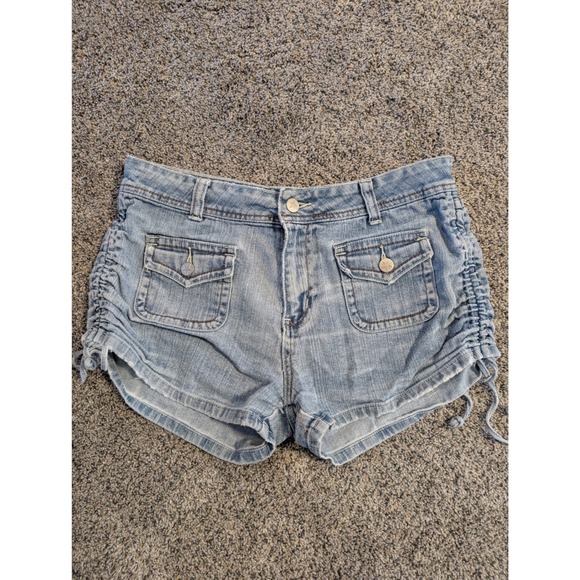 Zoey Beth Pants - Y2K Zoey Beth Denim Shorts Womens Size L Light Wash Ruched Side Drawstring